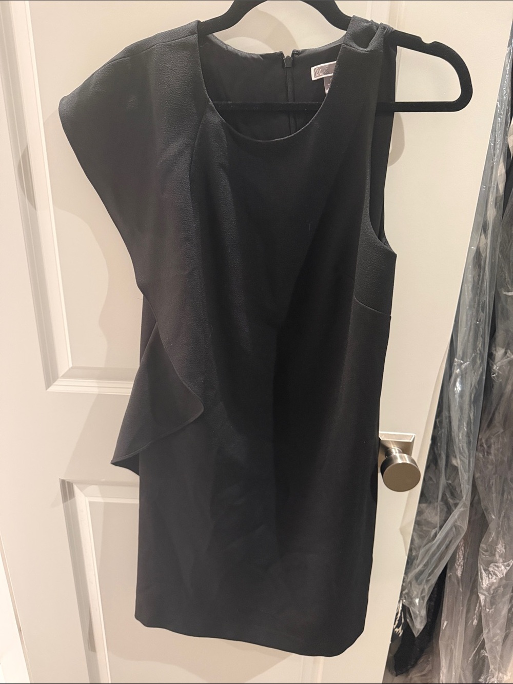 Chelsea28 Black Sleeveless Mini Dress with Side Ruffle